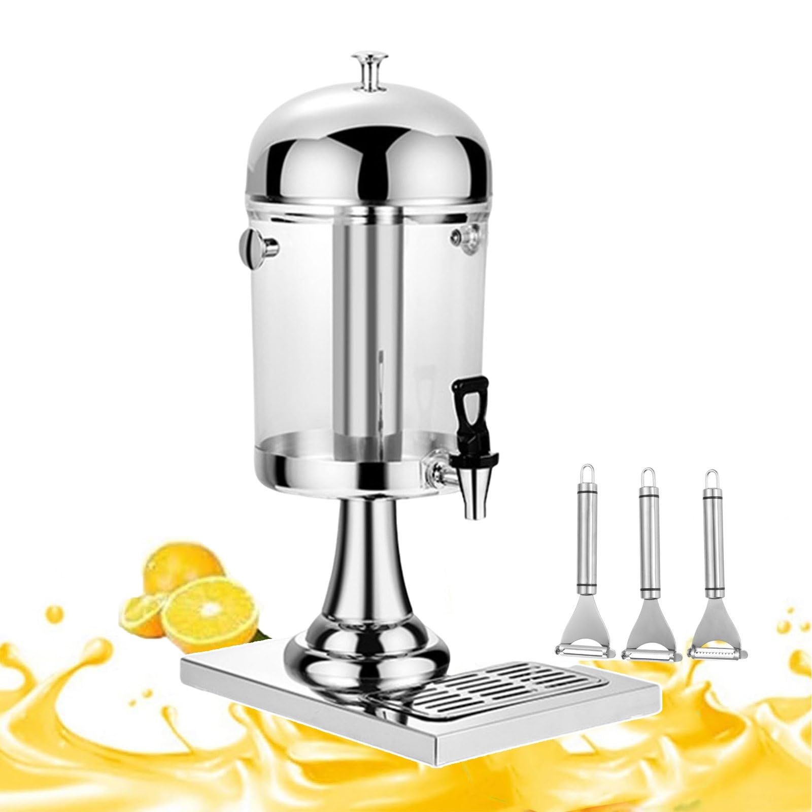 MYUYEE Juice Dispensers With Faucet, Beverage Dispenser For Serving Hot And Cold Drinks, Stainless Steel Machine For Cold Drinks, Drip Tray Included,Silver (Silver)