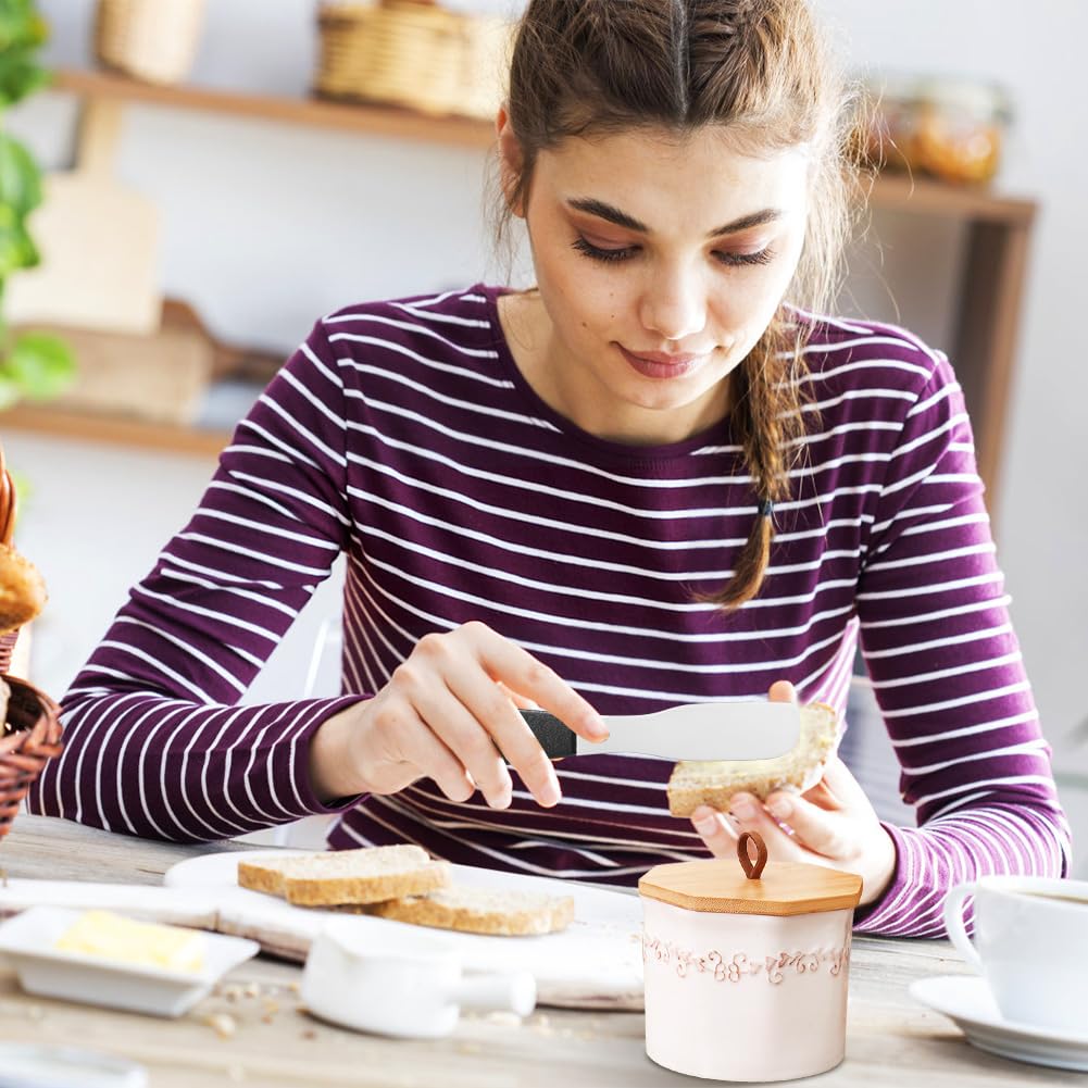 Beurrier En Céramique Blanc Avec Spatule - Style Français, Capacité 400g, Lavable Lave-vaisselle, Cadeau Cuisine