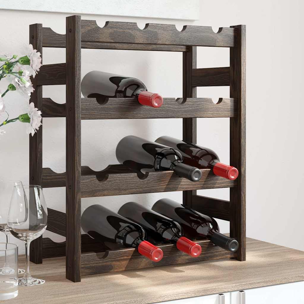 Weinregal für 16 Flaschen, Flaschenregal aus Massivholz Kiefer schwarz mit 4 Ablagen, Flaschenhalter für Küche, Esszimmer, Keller, Bar und Speisekammer zur geordneten Lagerung