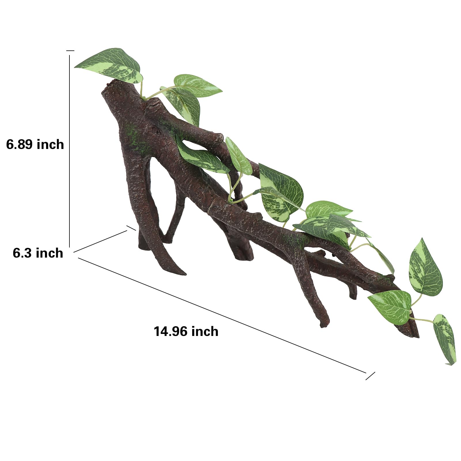 AQUA KT Rama trepadora de reptiles, tronco de árbol con hojas para lagarto, dragón barbudo, serpiente, geco, leopardo, camaleón, rana, escalada, terrario, decoración de hábitat