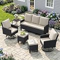 Amopatio 7 Seats Patio Furniture Set, 360° Swivel Chairs, 6 Pieces, Beige
