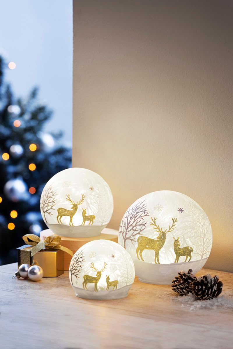 Winterkugel LED Dekolampe 15cm - Geeiste Glaskugel Mit Timer Für Weihnachtsdeko
