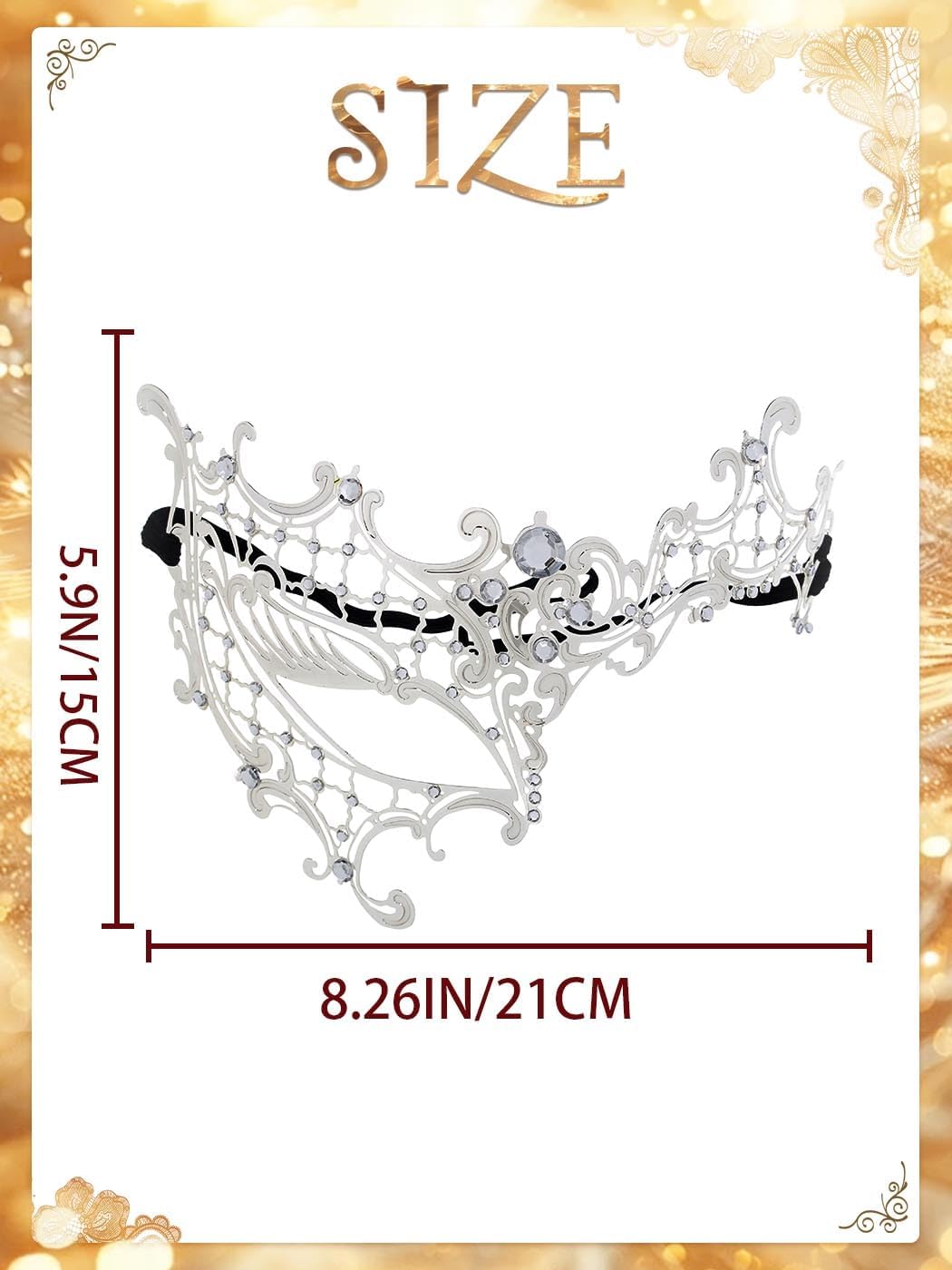 Campsis Masquerade Mask Silver Masquerade Ball Mask Metal Rhinestone Venetian Party Masks for Women - Image 2