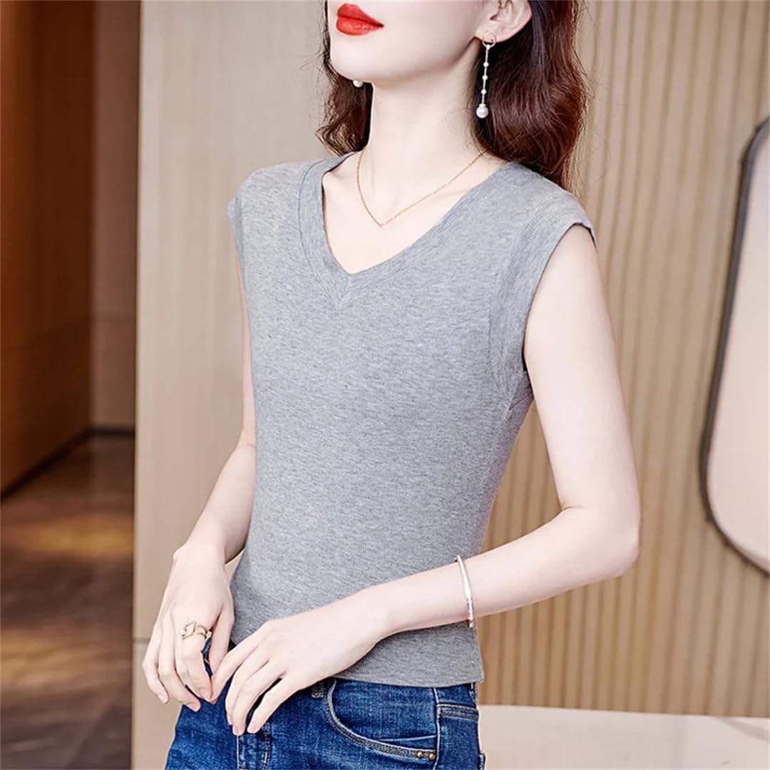 Canottiere da donna Primavera Estate Canotte Tinta unita Top stretto senza maniche con scollo
