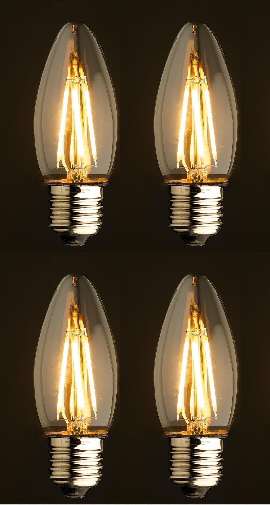 Mufasa 4 Watts C35 E27 Screw 9cm Length LED Vintage Edison Bulbs Best for Home Decoration, Pendant Lamps, Chandeliers, Restaurant and Bar Lighting Yellow Light (Pack Of 4)