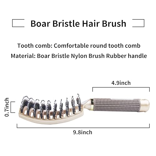 Miniatura 7 de Paquete de 3 cepillos desenredantes de masaje de secado rápido con ventilación juego de cepillos de pelo de cerdas de jabalí curvos desenredantes