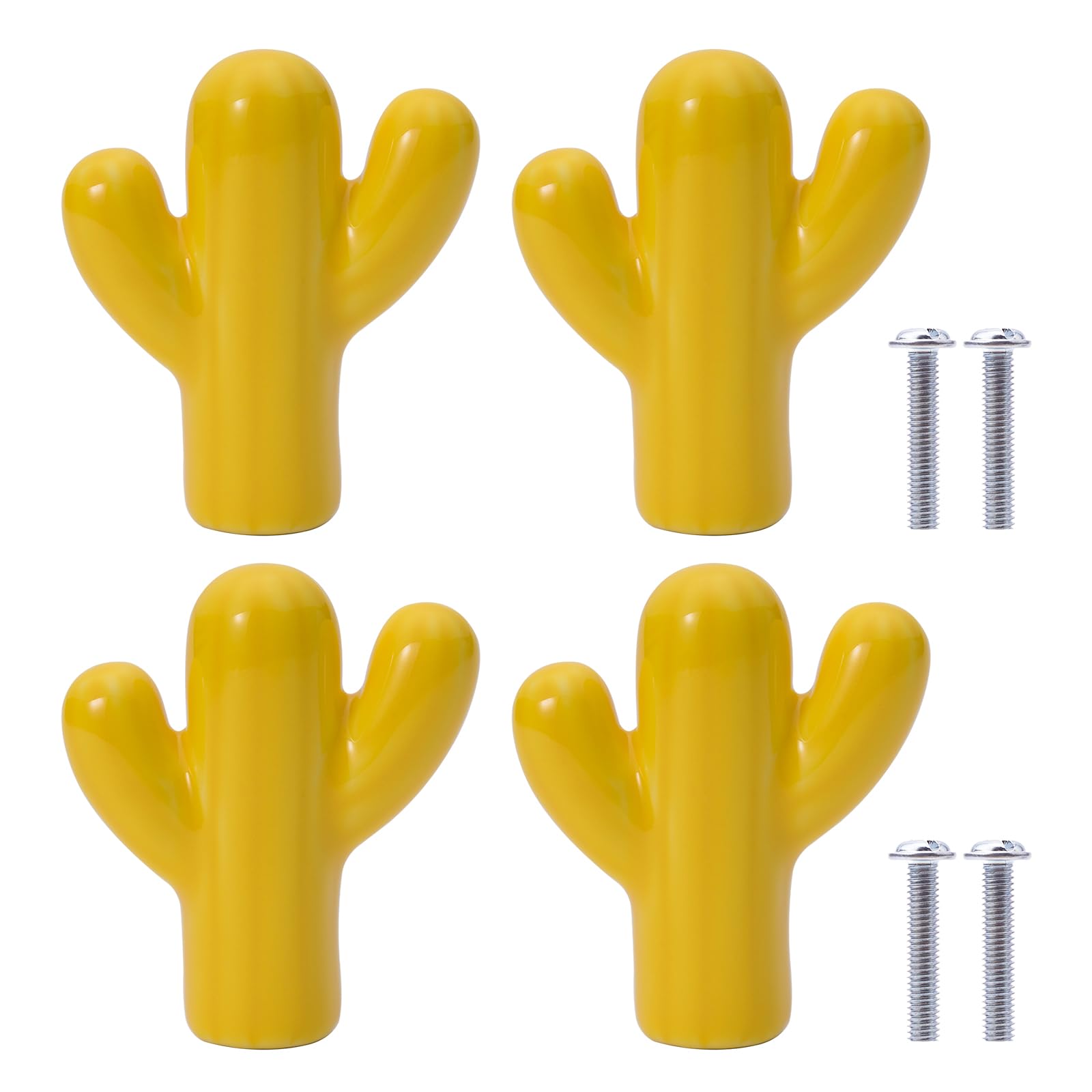 NAKUPENDA Set of 4 Ceramic Door Handles, Furniture Knobs, Cactus Shape, Cupboard Drawer Knobs, Knobs for Children's Room