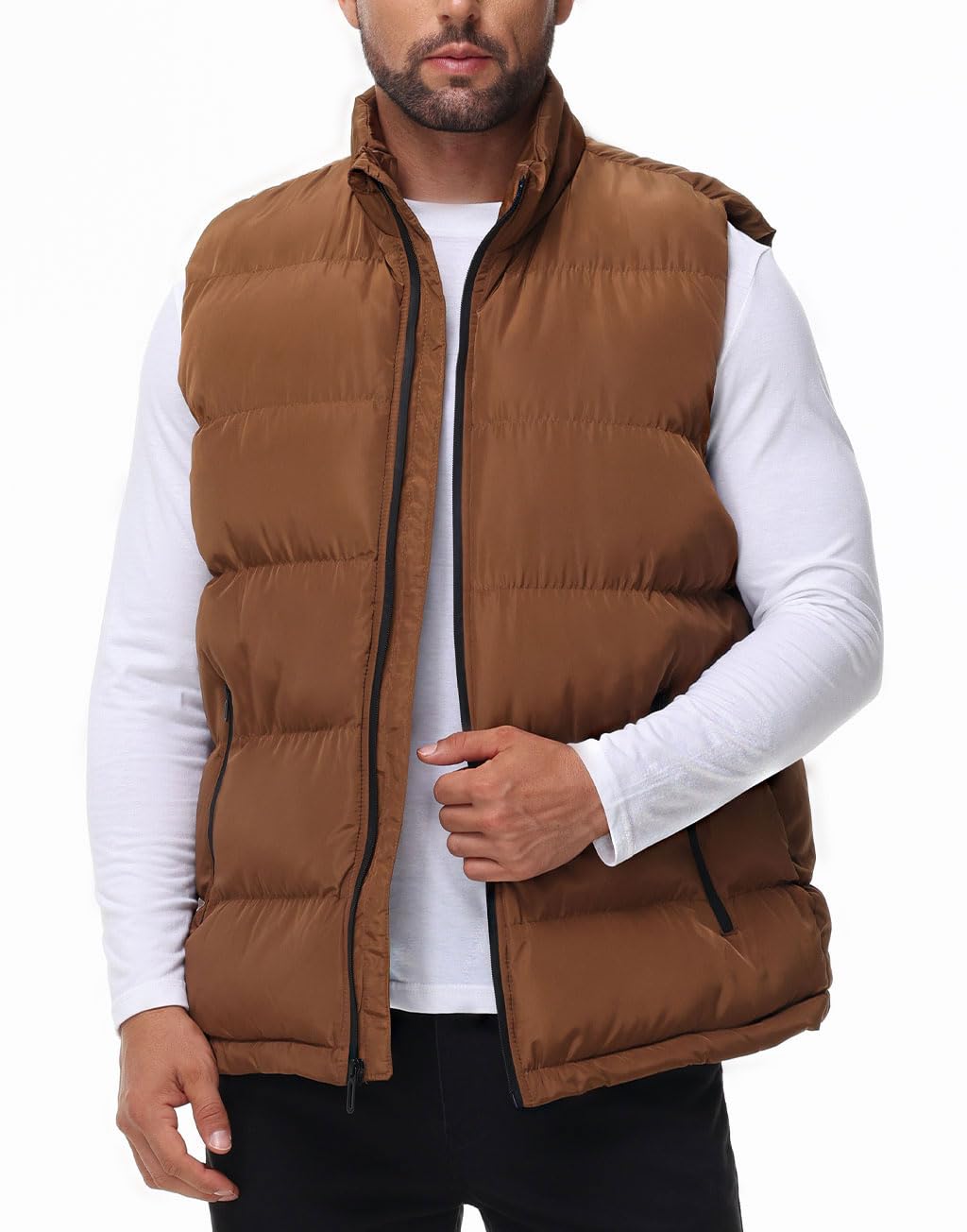 Mlgaril Men'S Winter Lightweight Puffer Vest Sleeveless Jacket Casual Puffy Vests XL Brown