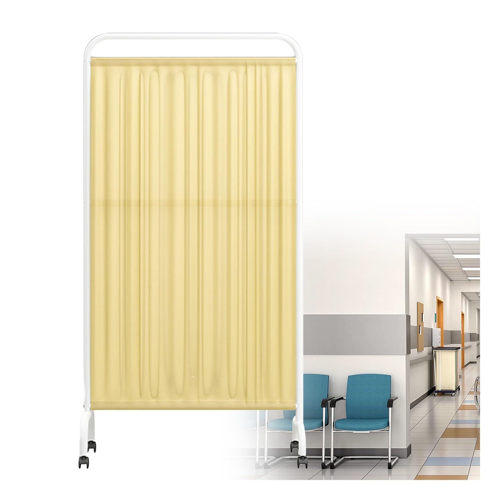 Paravent médical jaune à 3 panneaux pliables de 1,8m de haut sur roulettes