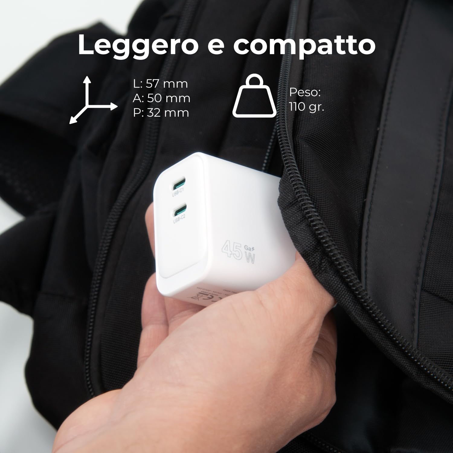 VulTech CC45-2C uniwersalna ładowarka 45 W GaN z 2 portami USB-C/Type-C PD3.0 QC3.0 PPS, kompatybilna ze smartfonami, tabletami i notebookami - biała, kompaktowa
