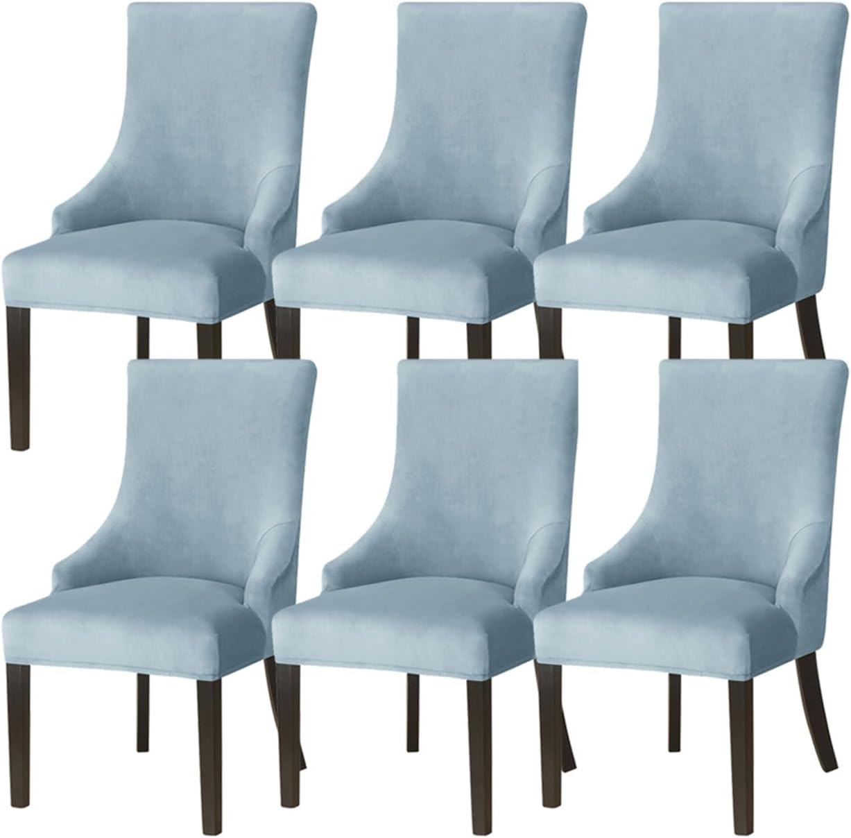 QINU KEONU Set of 6 Velvet Light Blue Wingback Side Chair Cover Arm Chair Covers Slipcovers Stretch Sloping Armchair Cover Protector for Kitchen Home Banquet (Light Blue, Set of 6)
