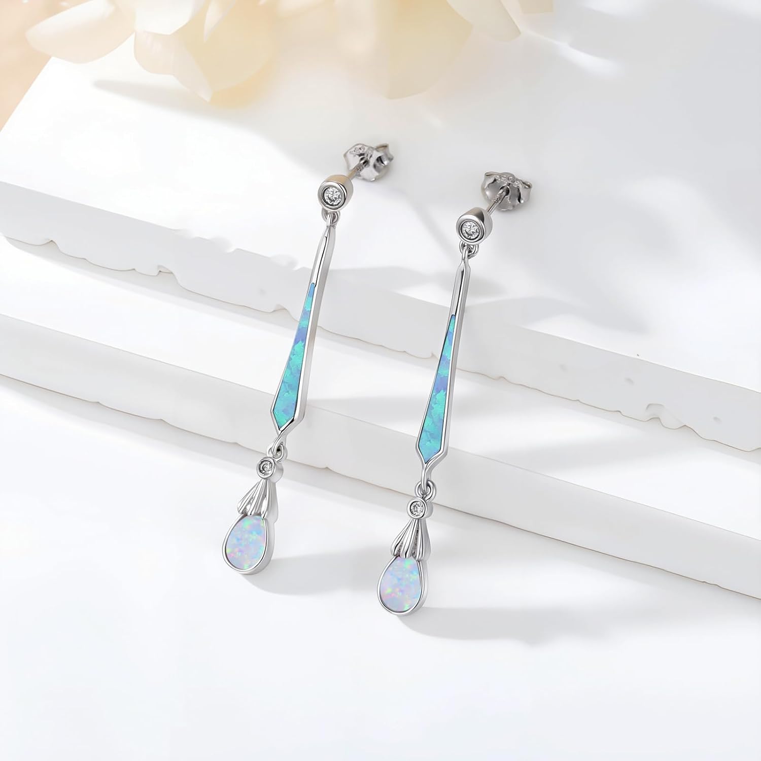 925 Sterling Silver Teardrop Opal Stud Earrings Dainty Pear October Birthstone Stud Earrings Birthday Jewelry Gift for Women - Image 2