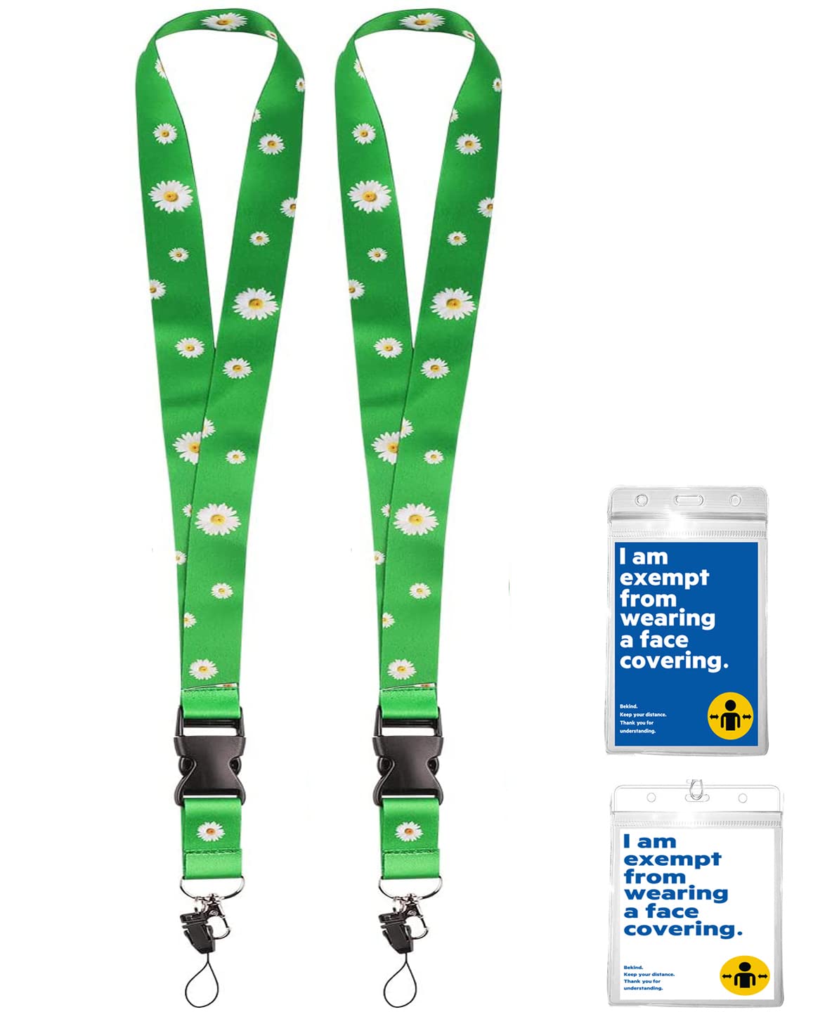 2 pcs Badge Green Lanyards with Quick Release Buckle, Lanyard with Facial Exemption Card, Neck Marble Lanyard for Keys for Keys Id Card, Signature Label Card (Green2)