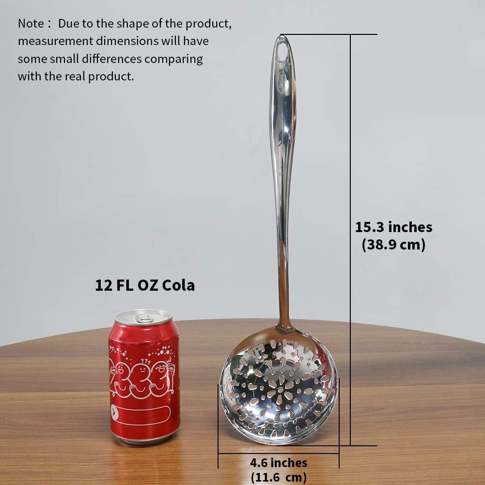 Newness Slotted Spoon, 304 Stainless Steel Professional Skimmer Spoon Slotted Strainer Ladle with Ergonomic Vacuum Insulated Handle, Integral Forming Colander Spoon Kitchen Cooking Utensil, 15.3Inches: Home & Kitchen