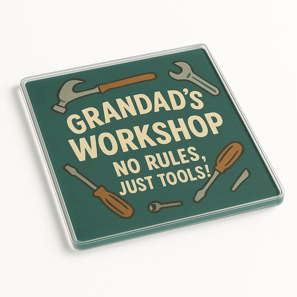 The Plum Penguin Tools Of Laughter Funny Acrylic Coaster Gift For Grandad Birthday - Humorous Tool Cartoon Drinkware For Family Gatherings