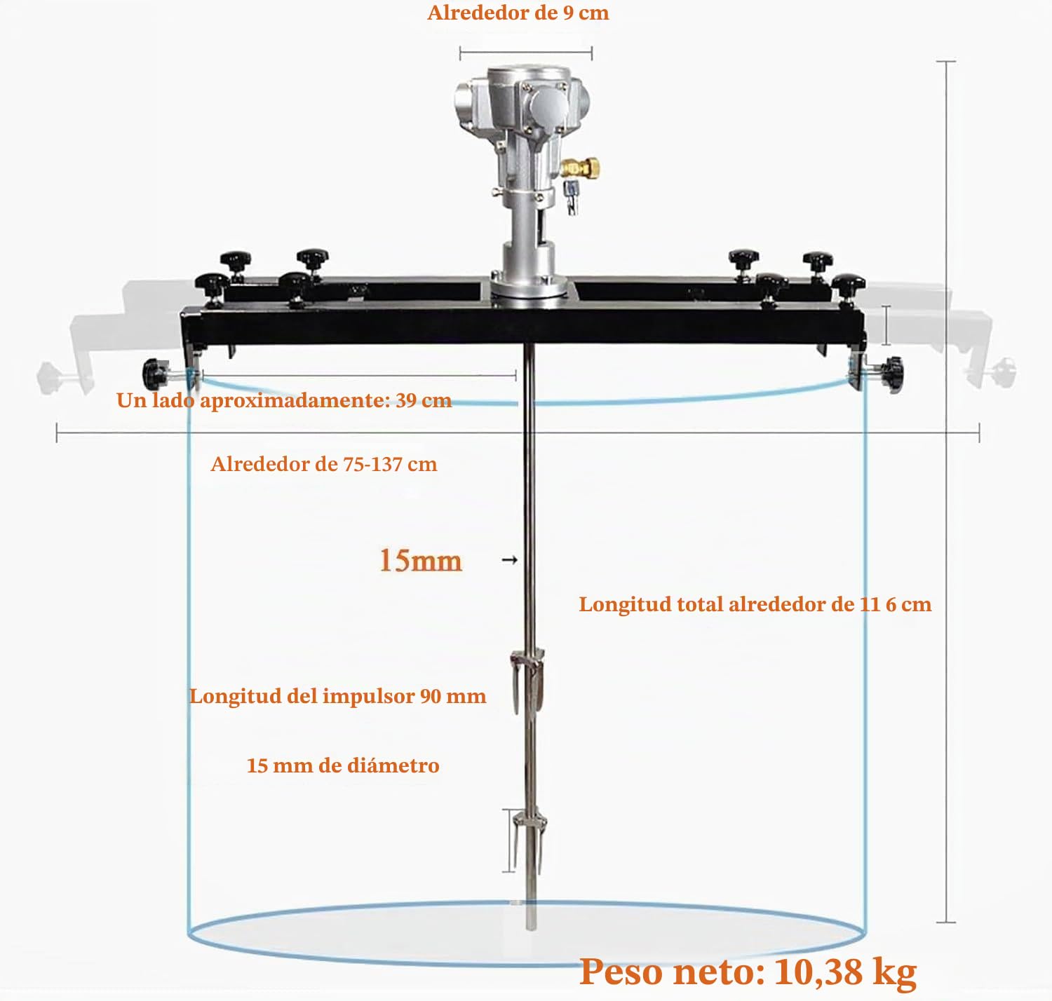 Mezclador neumático para tanque IBC 1000L 1/2HP Mezclador de pintura neumático Máquina mezcladora de recubrimiento de tinta industrial, con soporte para suspensión, máquina agitadora de pintura