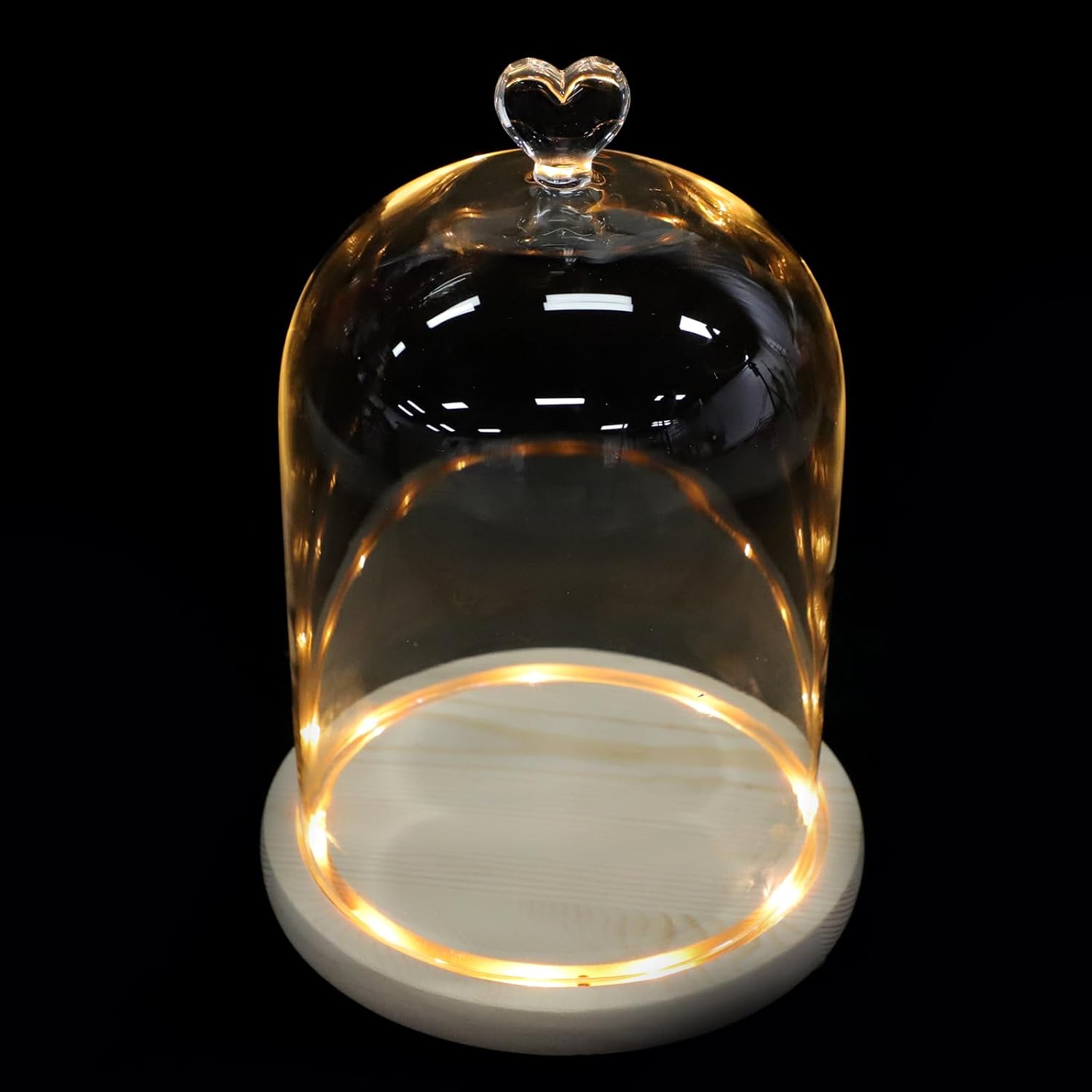 IMIKEYA Decorative Lights Glass Dome with Solid Wood Base Glass Dome with Base Cloche Bell Jar Led Strip Lights Display Cloche Wooden White Clock Lovers Dining Table