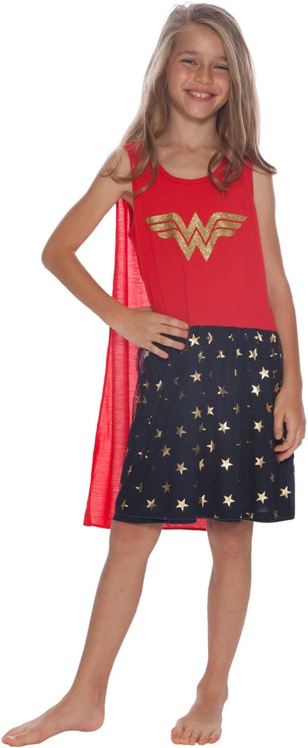 DC Comics Girls' Wonder Woman Roller Derby Nightgown Tank Top Sleep Dress with Cape Loungewear - Image 4