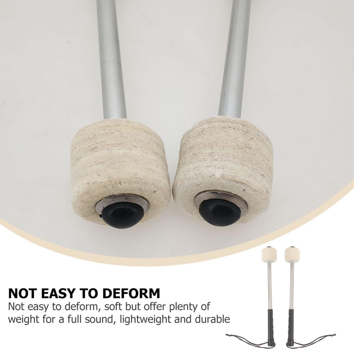 Gatuida 2 piezas Baquetas de de Gran con Cabezal de Fieltro de Lana para Percusión Accesorios de Instrumentos Musicales Resistentes y Cómodas para Prolongado