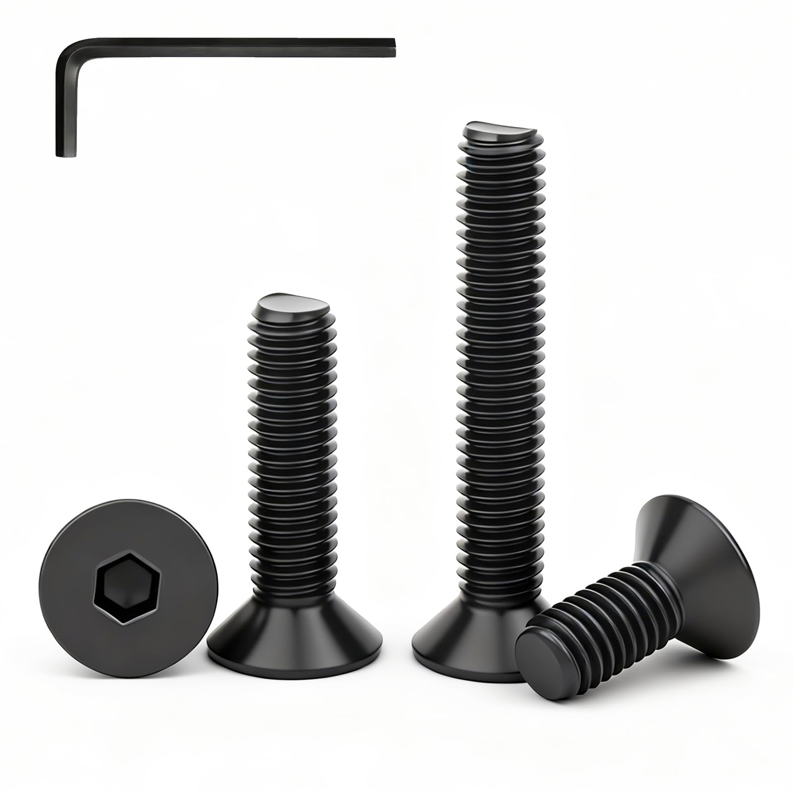 – 20 pcs M4x16mm Black Countersunk Head Screws Stainless Steel 304 Flat Head Hex Socket Screws Machines Bolts Full Thread with Hex Key