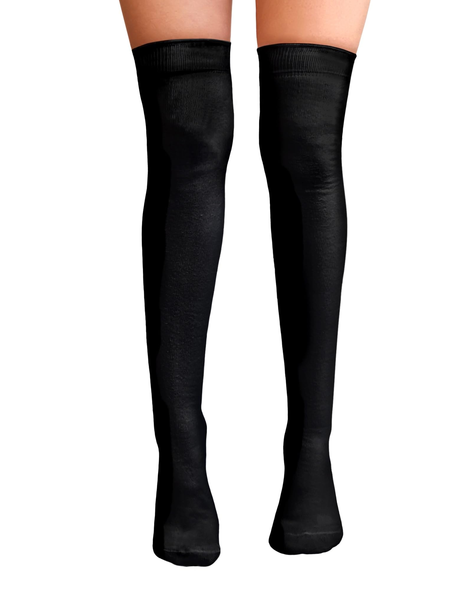 Nujake Girls Black Over The Knee Thigh High Socks Plain Cotton Lycra Cosplay School Sox (Black)