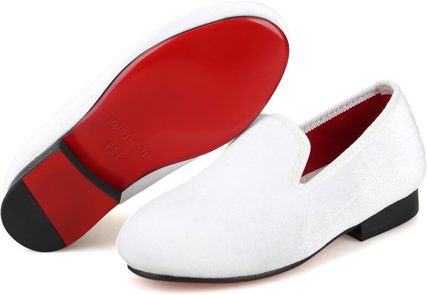FERUCCI Kids Boys White Velvet Loafer Shoes, Black Tie Wedding Ring Bearer Formal Dress Shoes