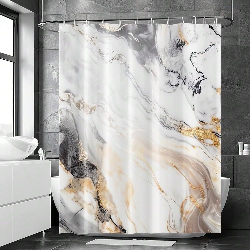 Rideau de douche gris et blanc en marbre moderne pour salle de bain 120x180 cm