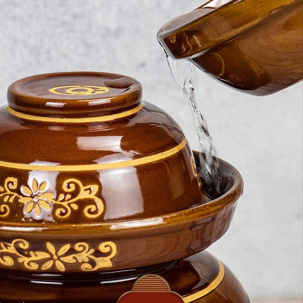 Traditional Chinese Porcelain Pickle Jar, Thickened Ceramic Fermentation Crock Pickling Pot,Fermenting Jar with Water Seal Airlock Lid Stoneware Fermenter for Kimchi brown-3KG
