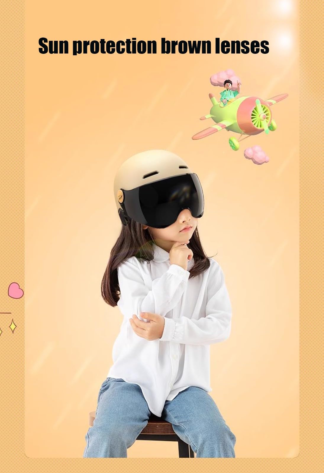 Casco De Motocicleta Vintage para Niños, Abierto, con Visera, para Niños Y Niñas Homologado ECE H,48-52cm