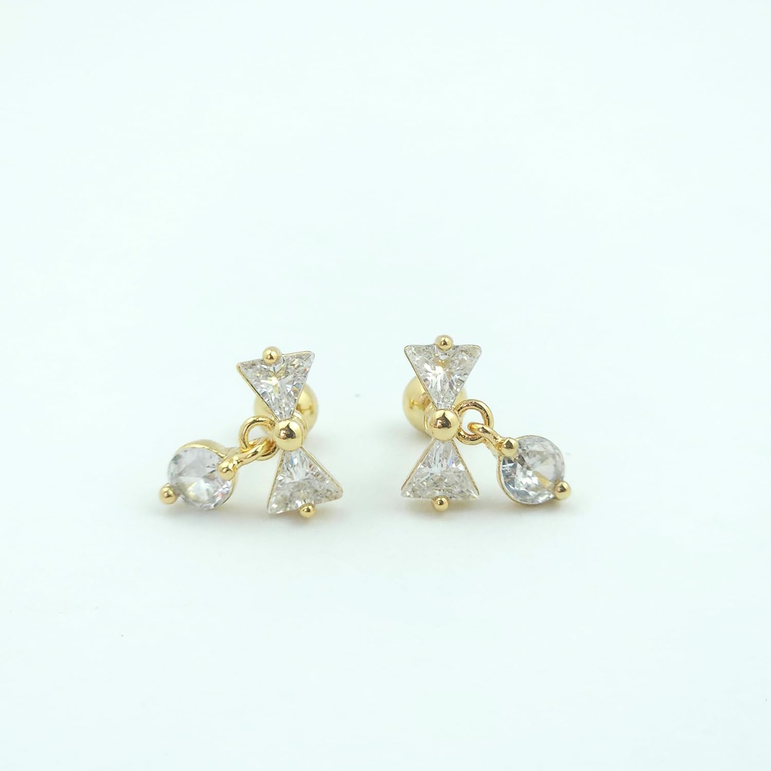 Bowknot Round CZ Dangle Stud Earrings for Women Small 16G Stainless Steel Conch Helix Rook Cartilage Studs Dainty Cartilage Piercing Jewelry - Image 5