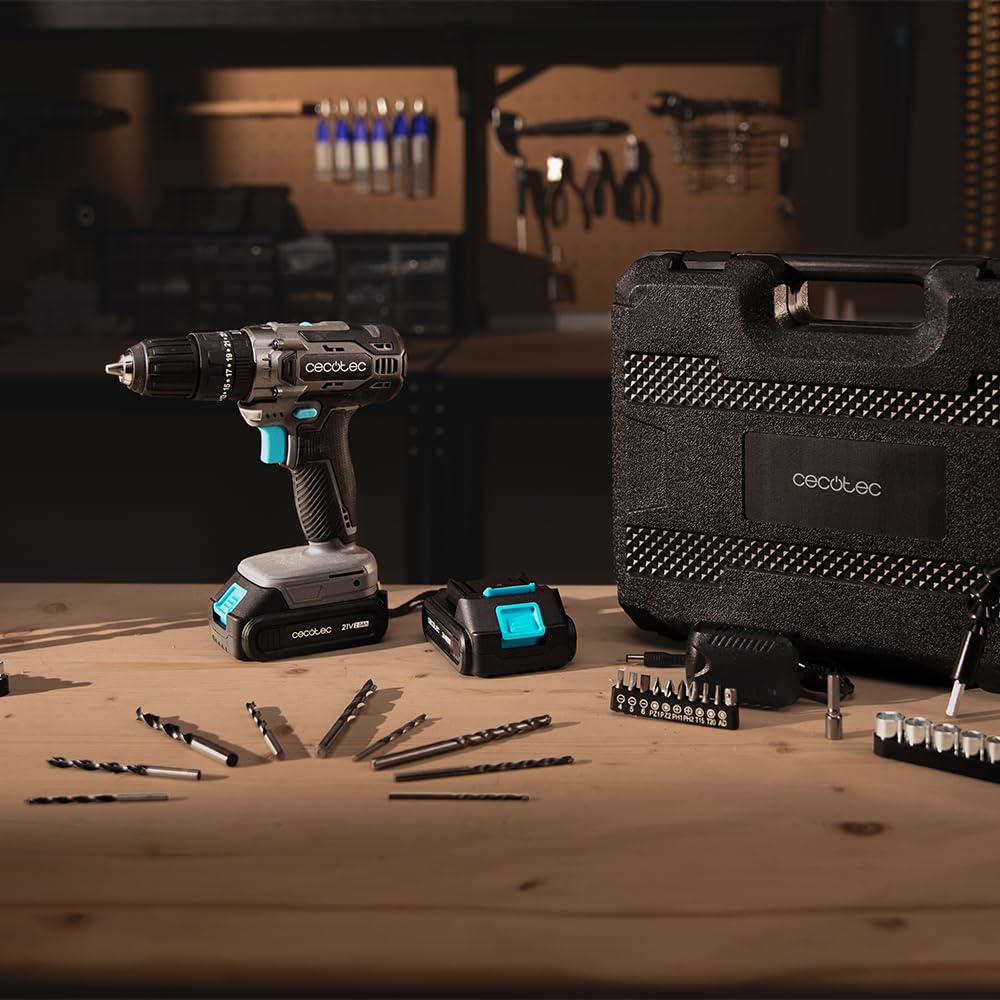 Cecotec Trapano Percussione e Avvitatore PowerForce 2120 Impact. 1500rpm, 2 Batterie di 21V e 2.000mAh, Coppia di Serraggio di 45Nm Regolabile in 25+1 livelli, 27000 Impatti/min, Valigetta e Accessori