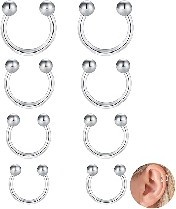 8 Pcs Horseshoe Septum Piercing Jewellery, Stainless Steel Septum Ring, Septum Jewellery, Eyebrow Tragus Lip Rings Piercing Jewelry,For Women Men 6/8/10/12mm Smily Piercing Jewelry