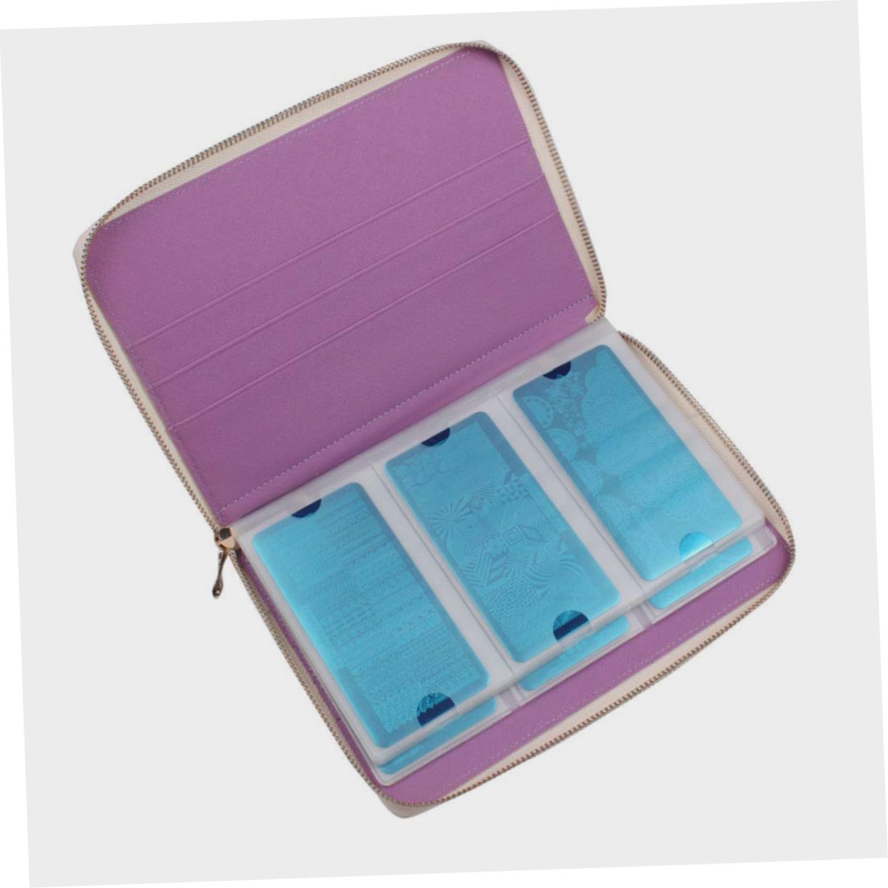Estuche para Placas de Decoración de Uñas Diseño de Cremallera, Capacidad para 72 Plantillas de Nail Stamping, Material Pu y Aleación Resistente para Manicura