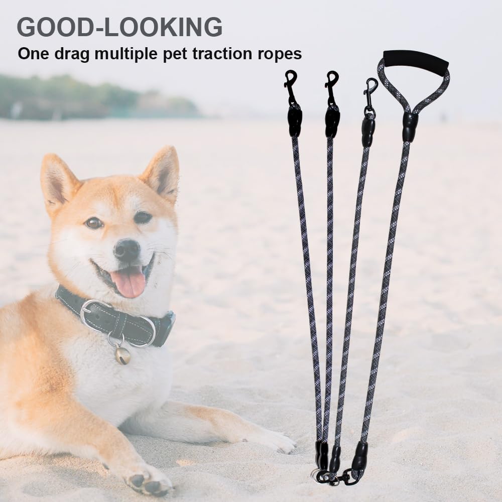 Multiple Dog Leash, Reflective Heavy Duty Three Dog Leash for Small Medium Large Dogs, 3 Dog Leashes, 360° Swivel Tangle Free with Comfortable Handle, Support Add to Multiple Rope