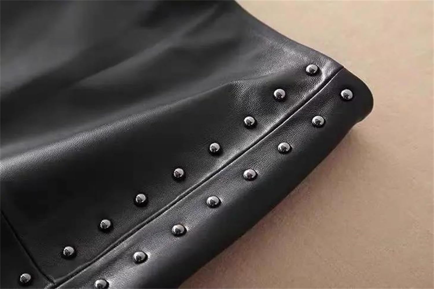 Women's Streetwear Rivet High Waist Pu Leather Pencil Skirt Slim Hip Wrap Mid-Length A-Line Skirt
