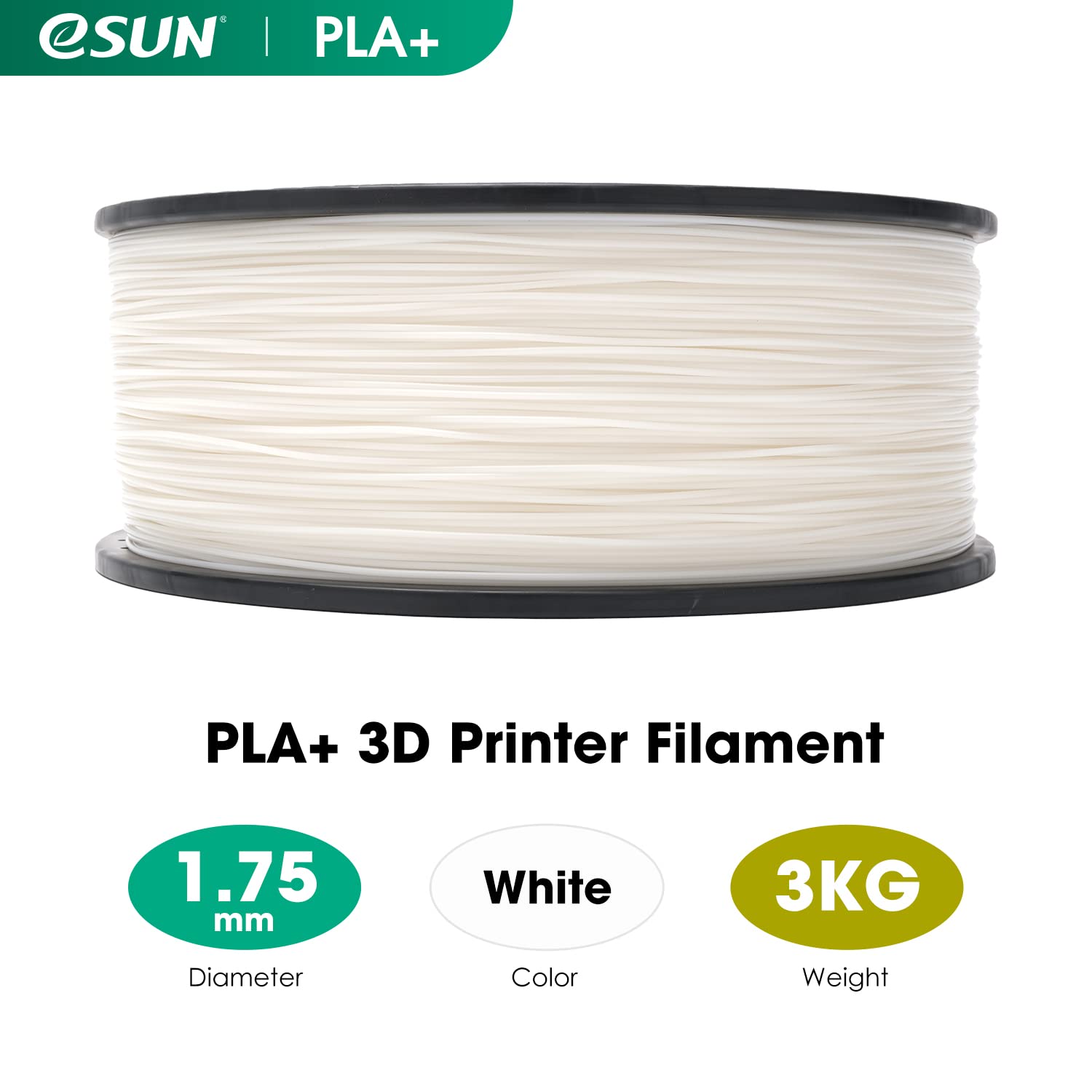 eSUN Filamento PLA+ 1.75mm, Filamento per Stampante 3D PLA Plus, Precisione Dimensionale +/- 0.03mm, Bobina da 3kg (6.6 libbre) Filamento per Stampa 3D per Stampanti 3D, Bianco