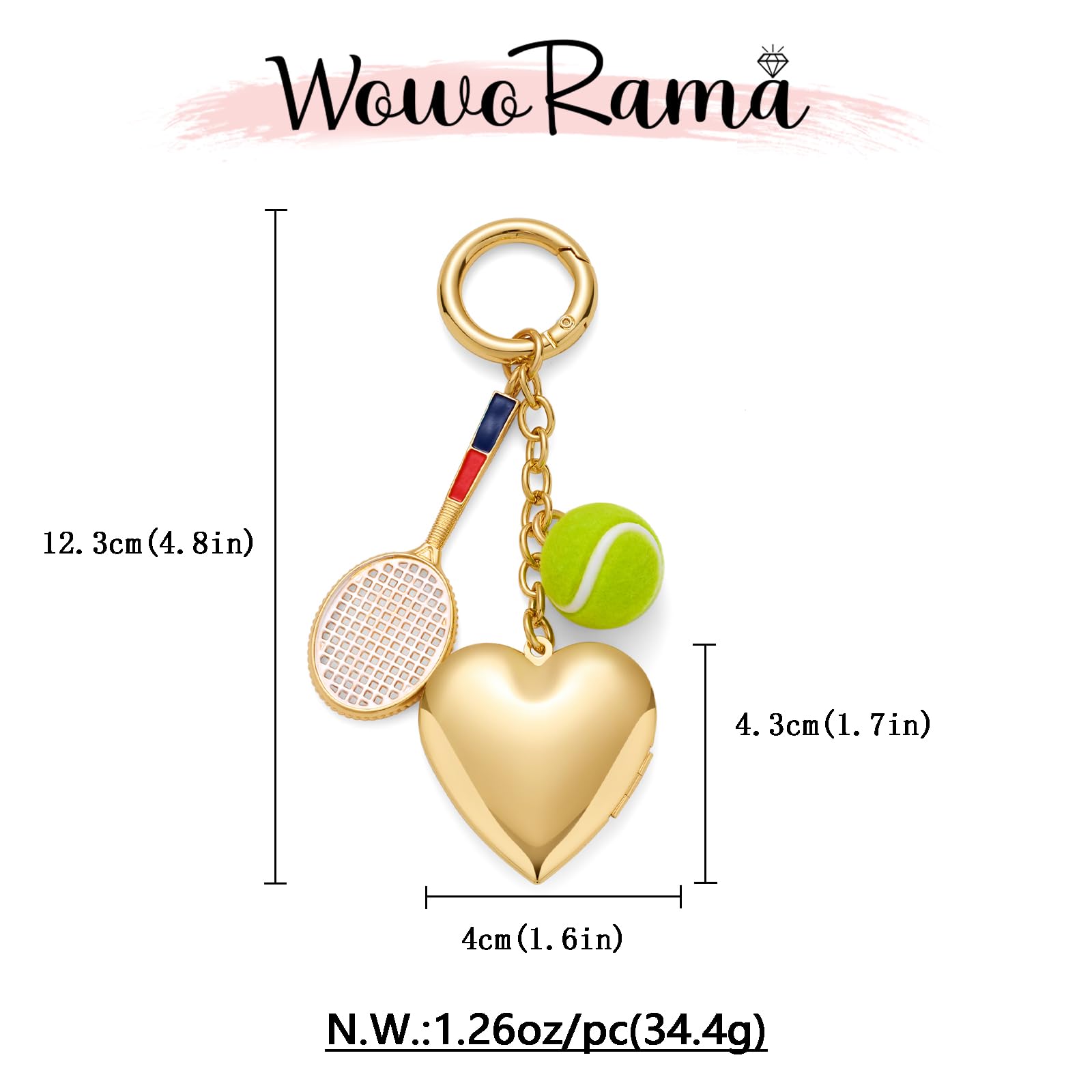WOWORAMA Heart Bow Charm Keychain for Women Pearl Bow Tennis Bag Charm Ball Keyring Gold Heart Purse Charms for Handbags