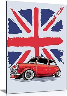 Klasyczny mini Cooper Anglia abstrakcyjny garaż płótno sztuka na płótnie sztuka ścienna obraz druk wystrój domu (30 x 20 cm)