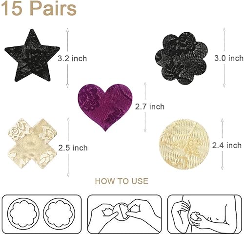 Miniatura 6 de JROZXF Pasties - Juego de adhesivos para pezones con diseño múltiple adhesivo desechable para mujer
