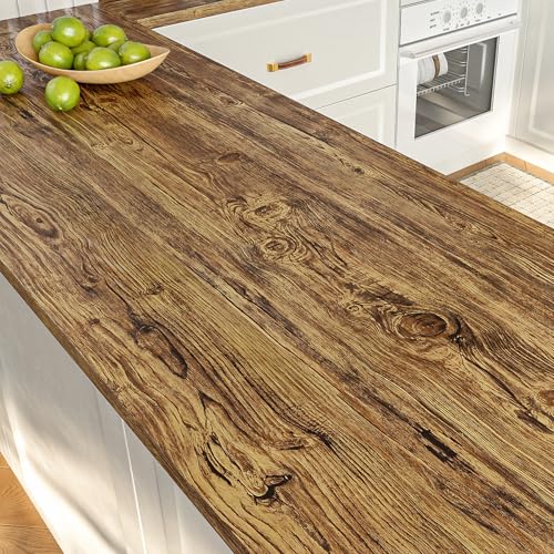 LACHEERY Papier Adhesif pour Meuble Effet Bois Clair Rouleau Autocollant Plan de Travail Cuisine 40cm x 200cm Film Adhesif pour Meuble Marron Vinyle Papier...