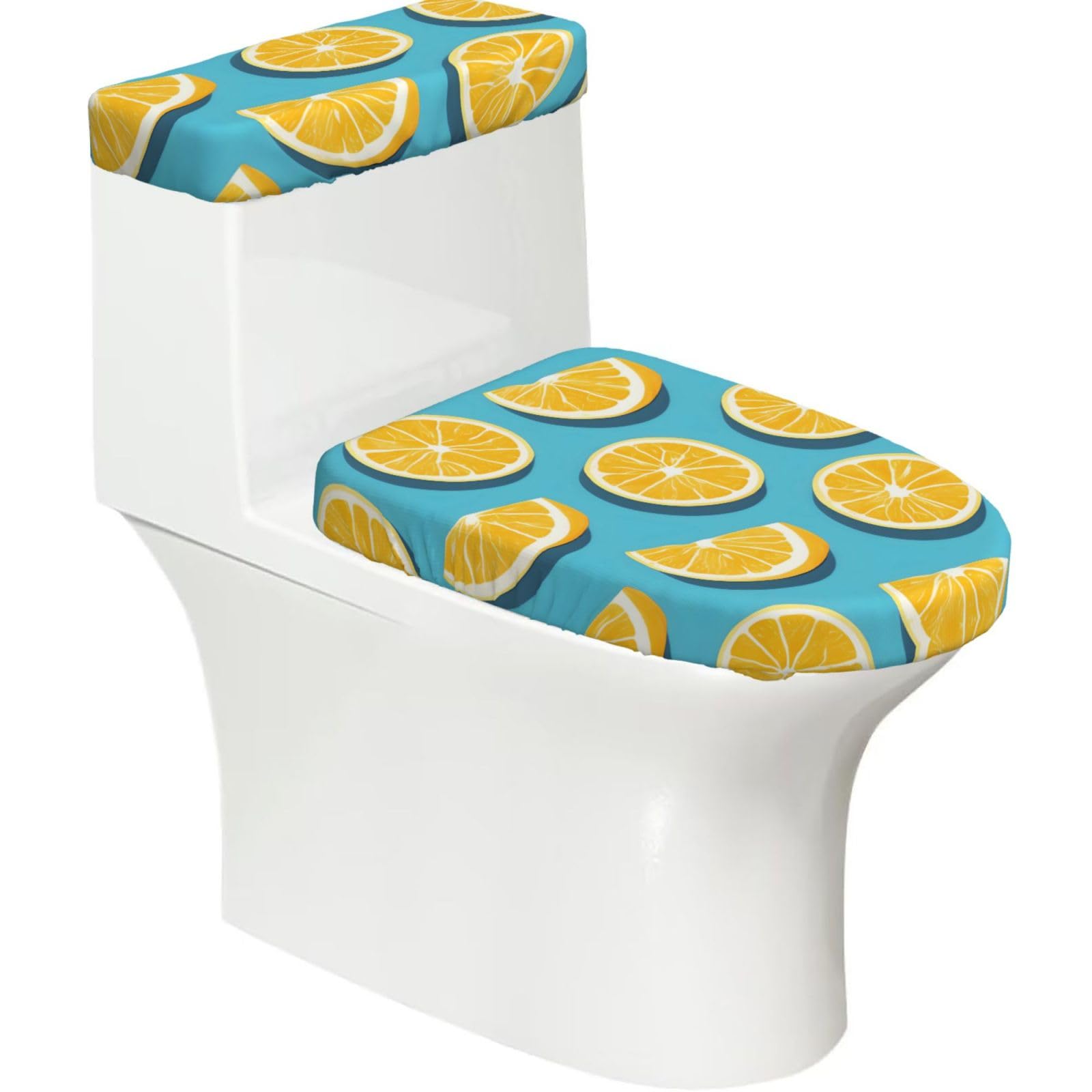 Cntdbu Black Lemon Wedges Stretchy Toilet Lid And Tank Cover Set-Soft Elastic Bathroom Decor For U Shape Oval
