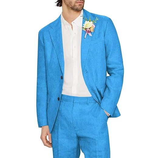 Netsky Terno masculino de linho de 2 peças slim fit para homens, roupas casuais, terno formal para casamento na praia no verão