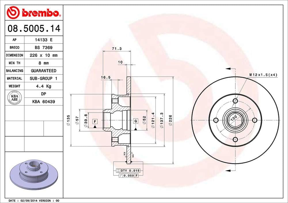Brembo 08.5005.14 Standard solid Rear Brake Rotor SEAT/VW OE# 6N0615601