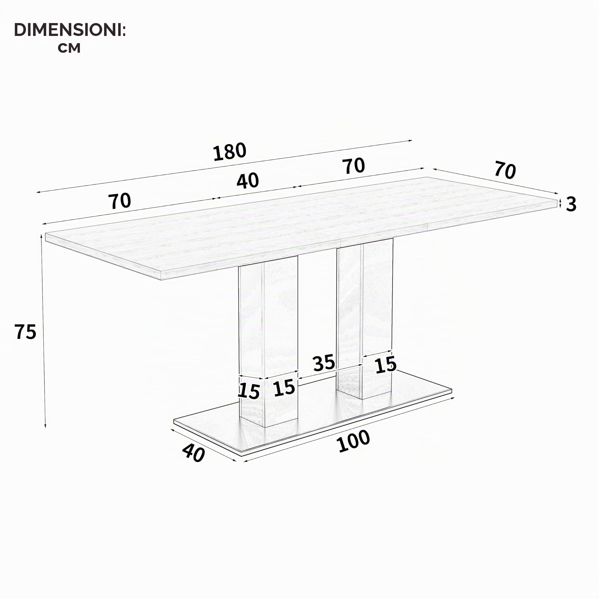 Wiuzo Tavolo da Pranzo Allungabile, 140/180x70 cm, adatto per 6-8 persone, forma rettangolare, piano del tavolo rinforzato, stile semplice, tavolo per sala da pranzo, cucina, soggiorno, bianco