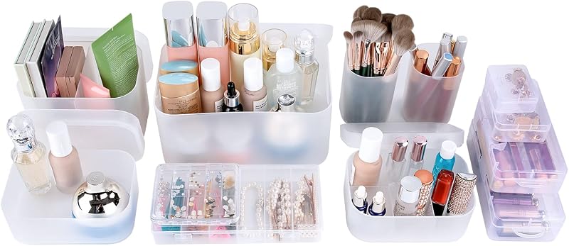 Makeup Organizer Case,Stackable Clear Makeup Organizer Holder, Multi-size Makeup Case Vanity Storage Holder Set for Makeup, Jewelry, toiletries,Makeup Artist Must Have