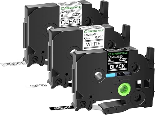 GREENCYCLE Compatible para cinta de etiqueta Brother P-Touch TZe-111 TZe-211 TZe-315 6mm 0.23" laminada TZe TZ 1/4 pulgada negra sobre claro/blanco