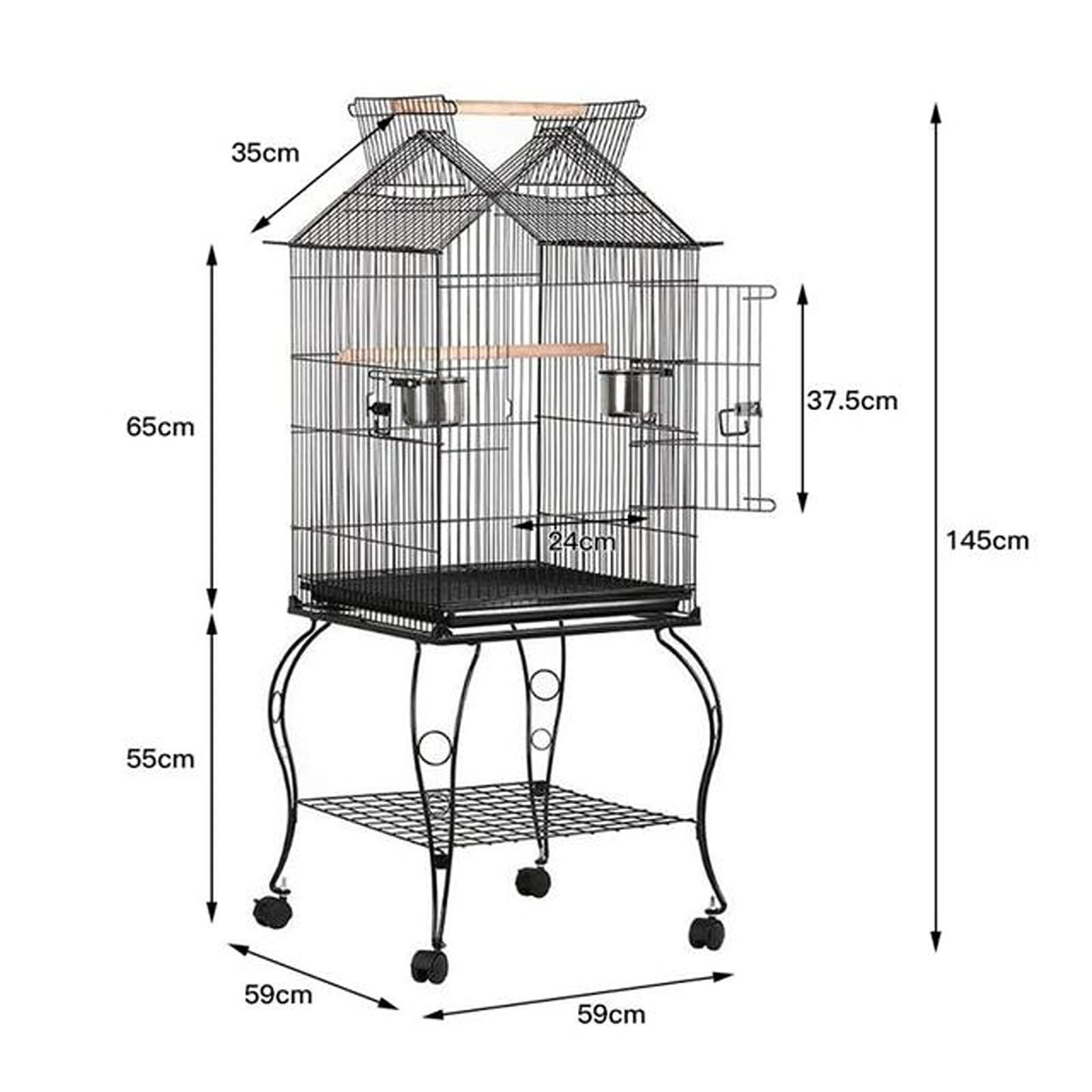 Gabbia per Uccelli e Pappagalli New Bird Cage Cage Bird Parrot Cage + Ciotola in Acciaio Inox e Ruote bloccabili Bird Home per Canarini, Cocorite e Uccelli Esotici
