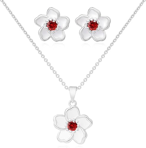 Flower Necklace Earrings Set for Women 14K Gold Plated Hypoallergenic Sets Pair with different birthstones for Wedding Party Bridal Bridesmaid Accessories