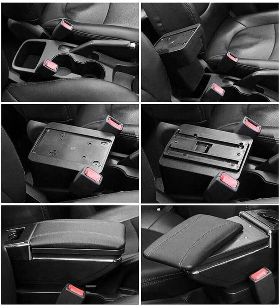 Car Center Console Armrest, Nissan Versa Tiida 2007-2011 & 2012 Versa Hatchback, Leather Rotate Auto Armrest Storage Box Organizer Interior Part