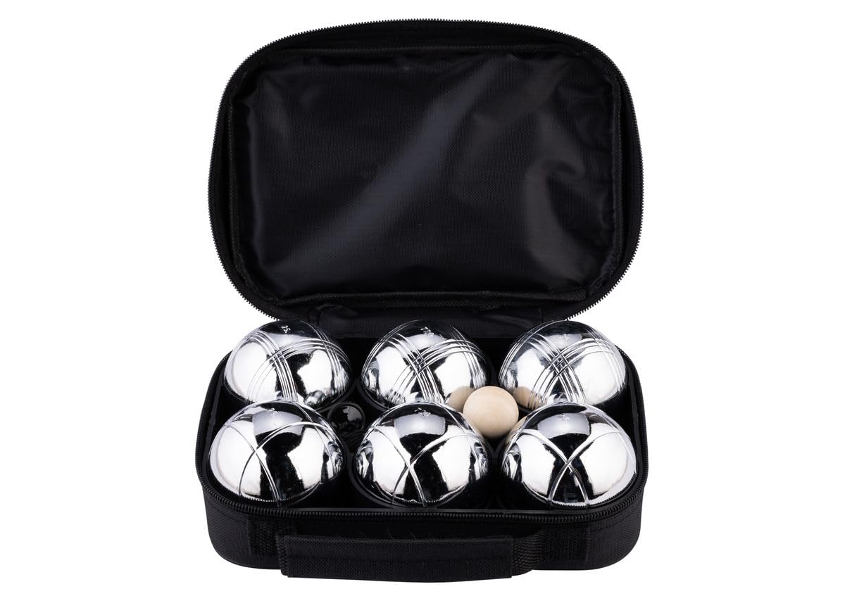 Sacoche de 6 boules de petanques chromees - jeu d'adresse - plein air